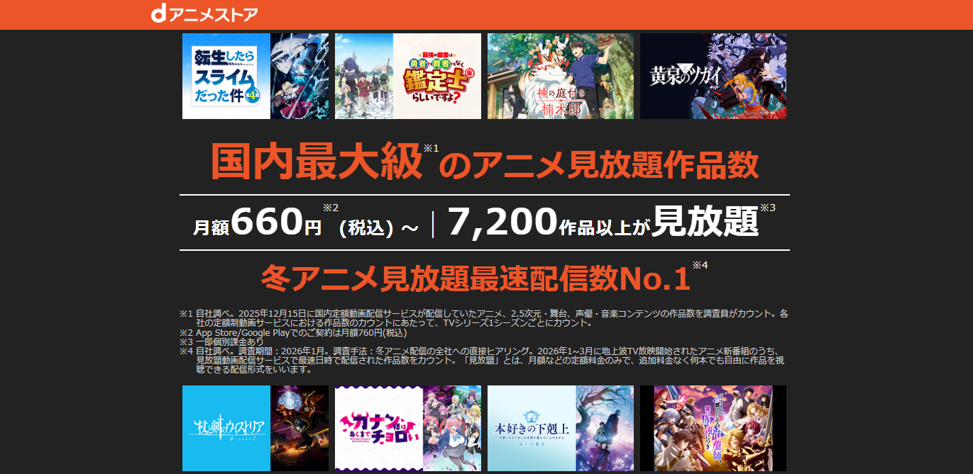 dアニメストアのトップ画面公式キャプチャ