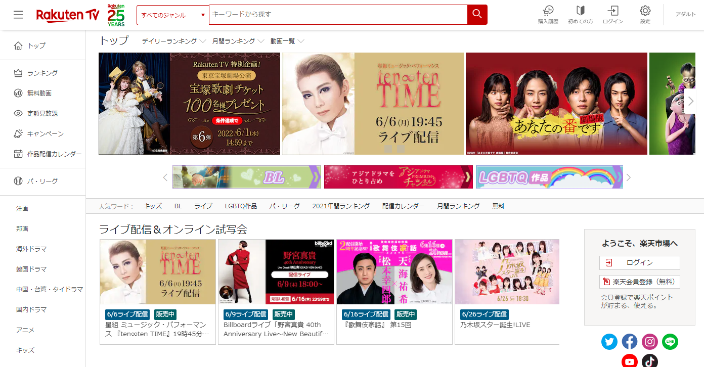 楽天TVのキャプチャ